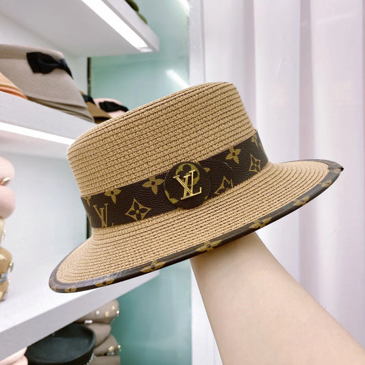 Fashion Monogram Flat Straw Hat