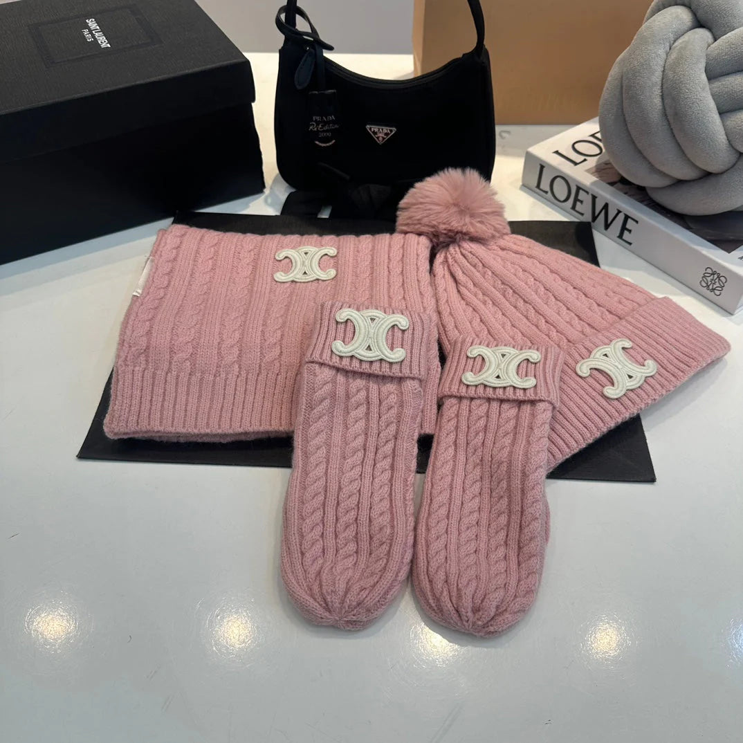 Wool Scarf Gloves Hat Suit