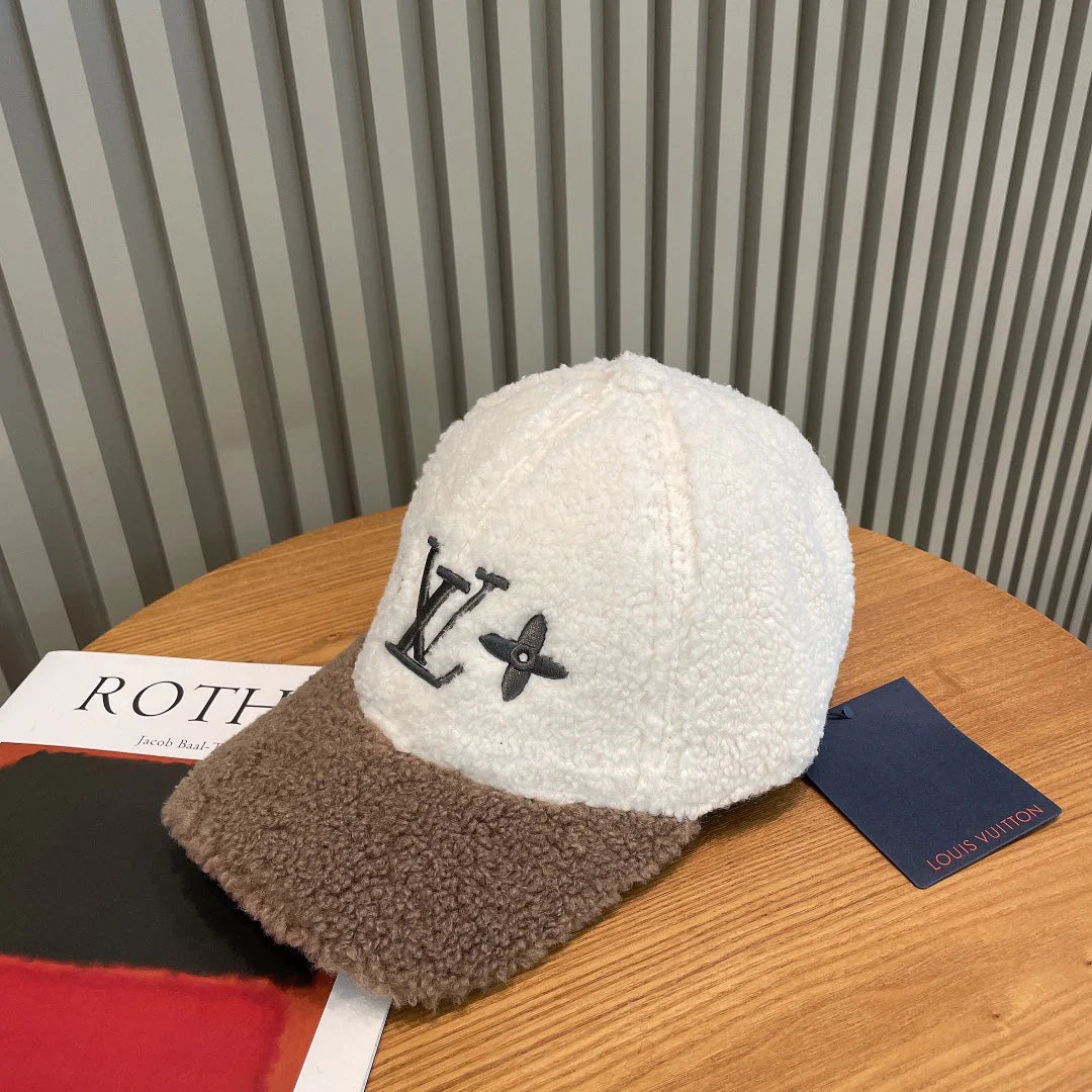 Lamb wool embroidered warm baseball cap