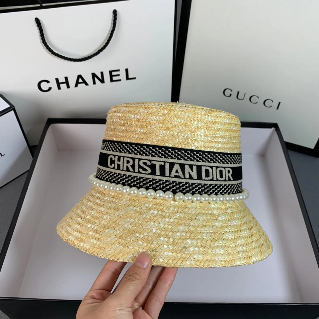 Pearl Web Straw Bucket Hat