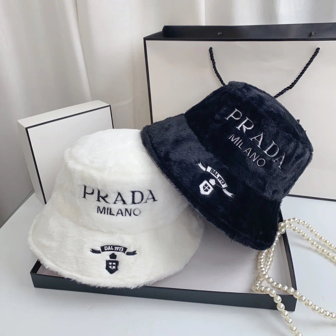 Plush Embroidered Warm Bucket Hat