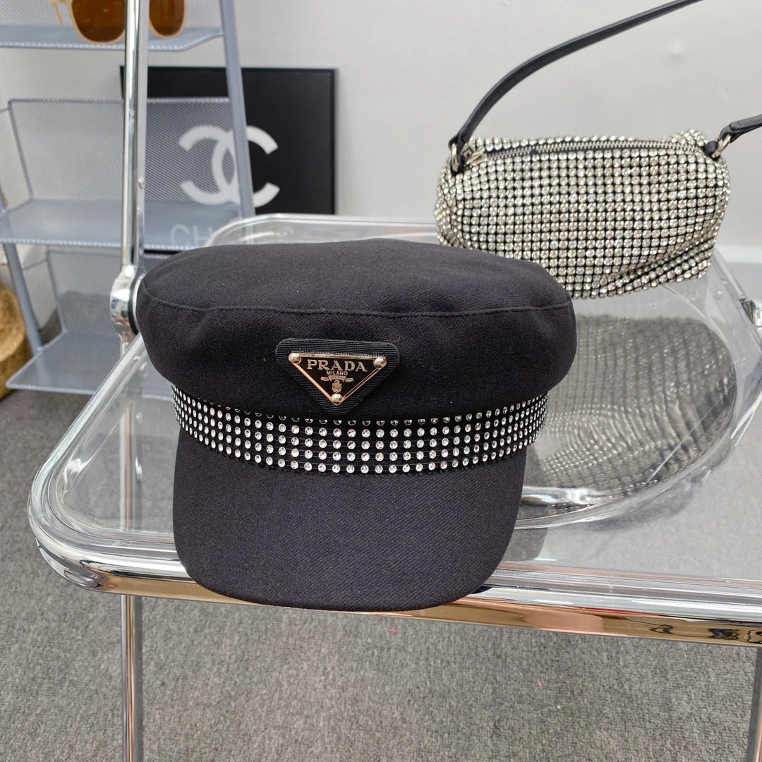 Fashion Crystal Diamond Navy Hat
