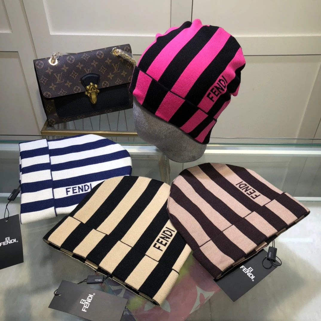 Classic Striped Cashmere Knit Hat