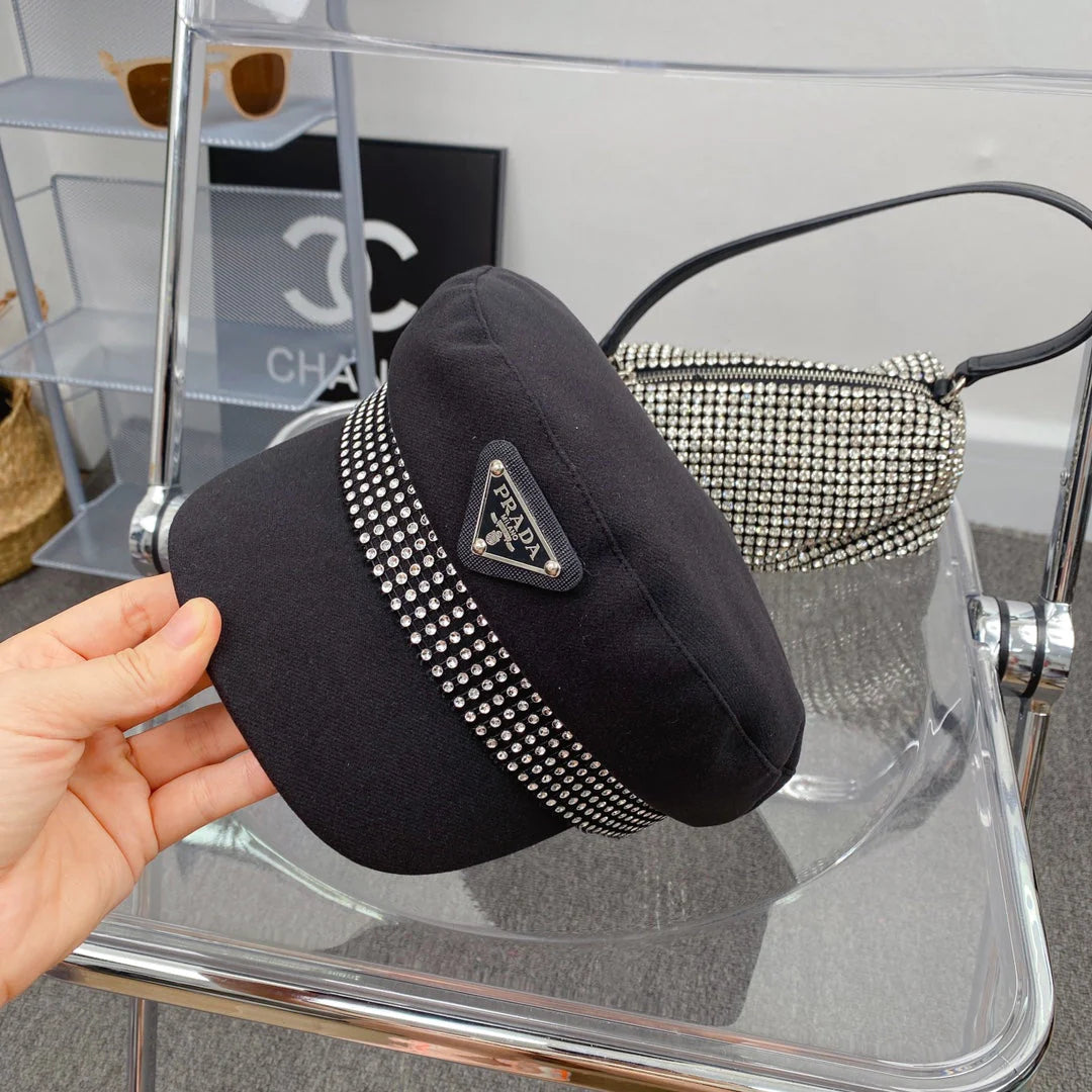 Fashion Crystal Diamond Navy Hat